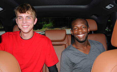 Ebony young Intrigue and muscular Kp fuck interracial ass after sucking cock outside