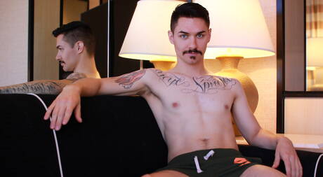 Nice american buddies hunky guy Kevin Blaise and twink Zak Bishop love each other outside