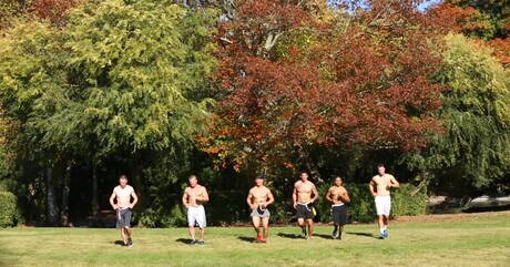 Twink Damien, Noah, Tyler, James and Josh A doing groupsex on sofa