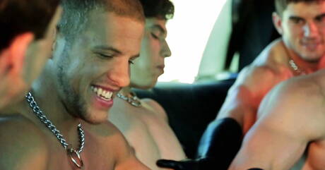 Tyler, Taylor, Christian, Conner, Hugh in latex licking ass in group