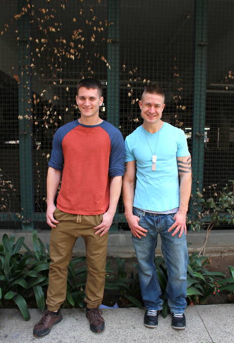 Superstud Michael and american hunky guy Allen Lucas in hot homosexual scene outdoor