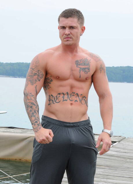 Hot americans, hunk Kirk Cummings and hunk Sebastian Young have a hot couple scene outdoor