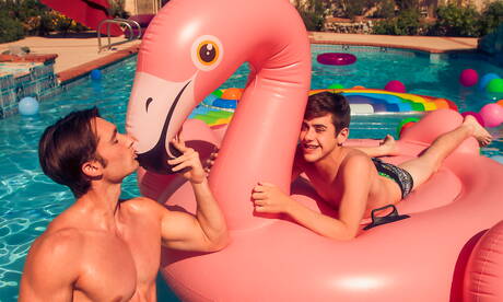 Josh Brady, Joey Mills, Corbin Colby, Cameron Parks, Luke Wilder, Angel Rivera in young studs orgy at the pool