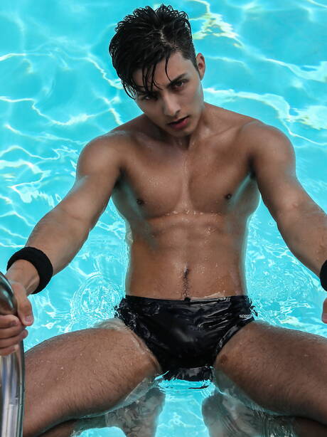 American young boy Angel Rivera undressing and showing his ass at pool