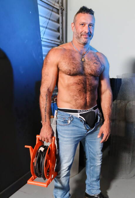 Hot american boys well-built Marco Lorenzo and hairy bear Alex Tikas fuck ass after blowjob