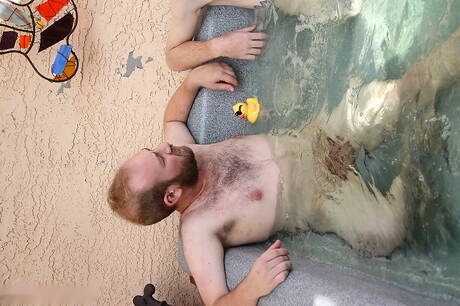 American hot twink Dom Ty and stud J Bleu in dick sucking scene at the pool