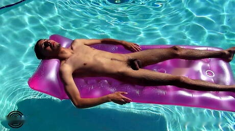 Young dude Rica Trujillo and american young Alex Miles fuck ass after blowjob at the pool