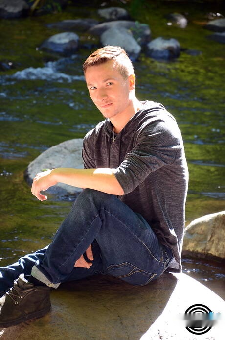 Young boy Brad Lyons and young Sebastian Reigns playing with cock outdoor