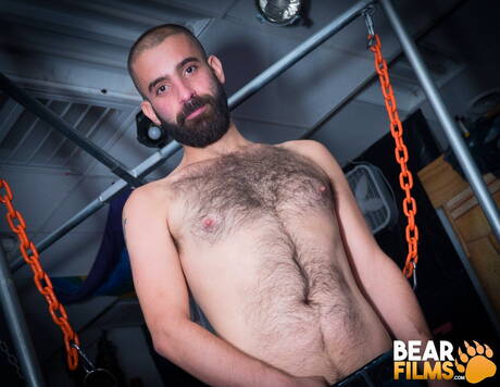 Gay bear Aries Steele get naked and showing nice ass