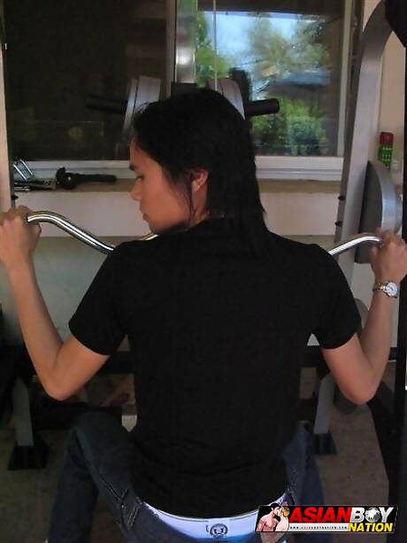 Oriental young Jose Marcos jerk off his dick outside