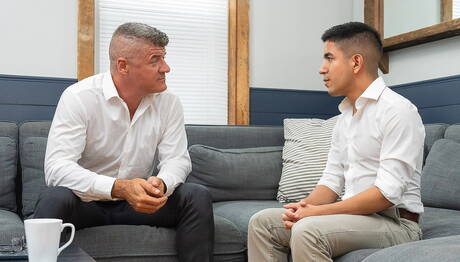 American mature bear Dillon Stone and latin young Milo Miles in hot ass bang