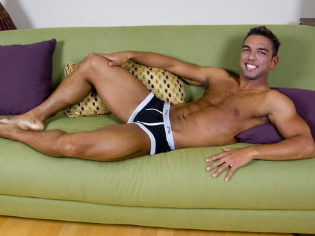 Latin husky guy Lucky Daniels masturbating with dildo