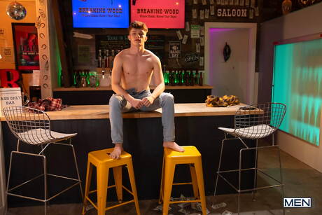 Sexy americans, young boy Jake Preston and strong bull Tony Genius in black on white love